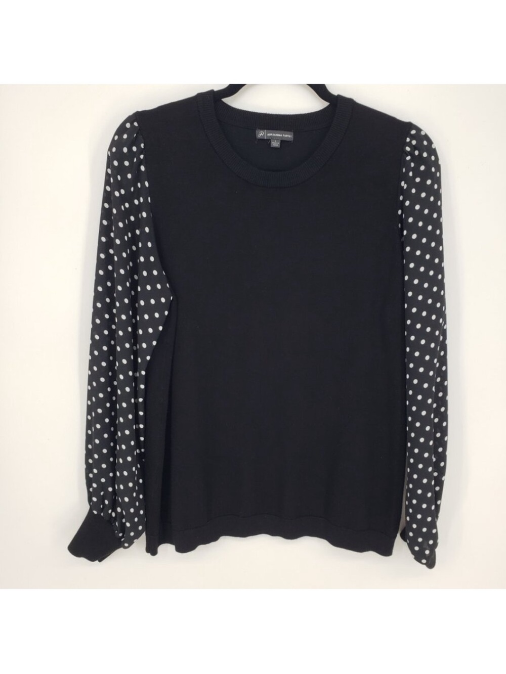 Adrianna papell Polka Dot Contrast Sleeve Sweater Large Women's Pullover